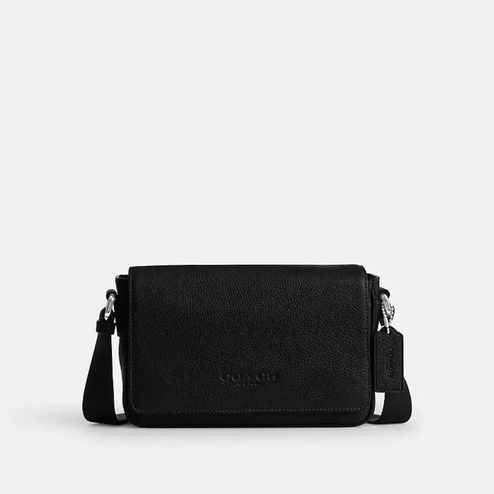 NWT Coach Jack Small Flap Crossbody Bag Soft pebble leather cew73 Silver/black
